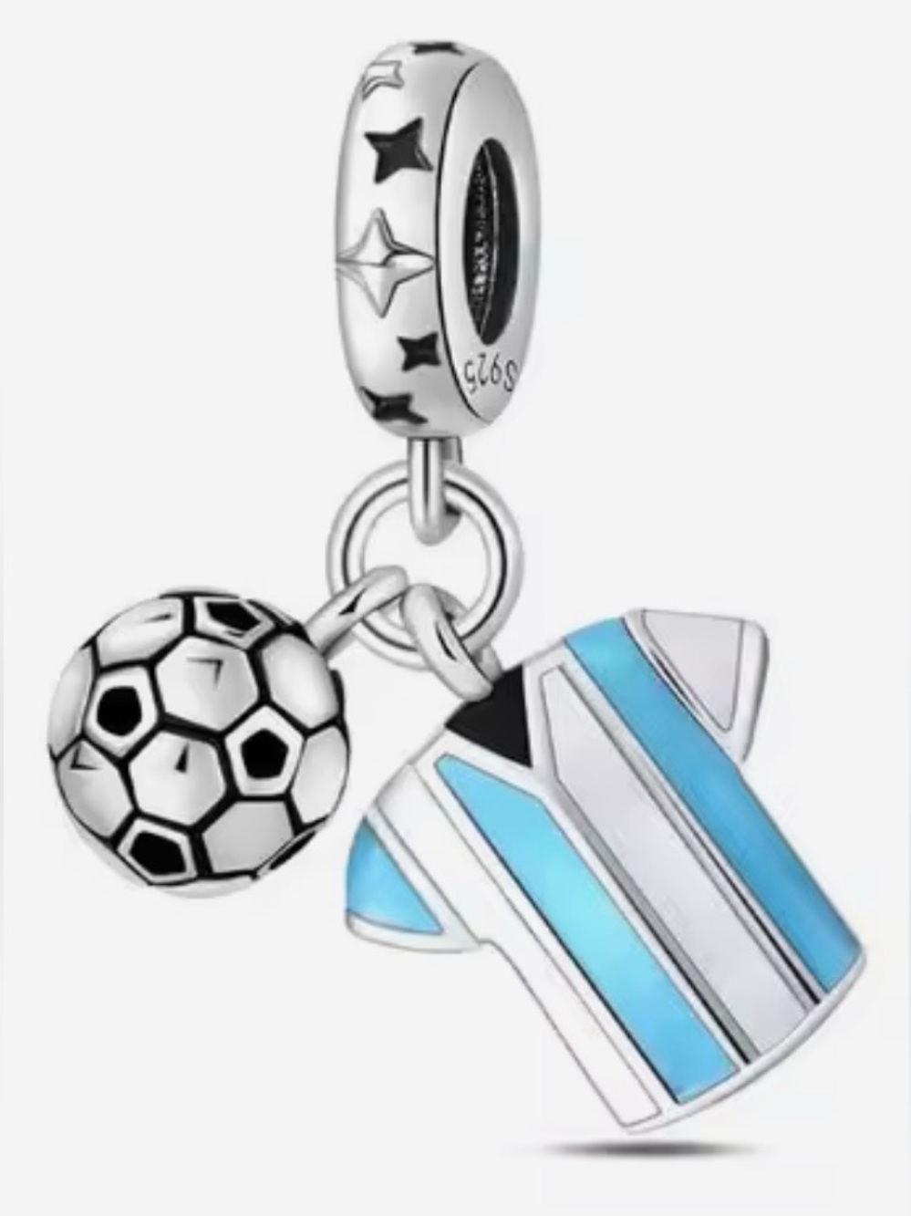 Silver & Blue Stripe Soccer Jersey & Ball Dangle Charm - Picture 1 of 4